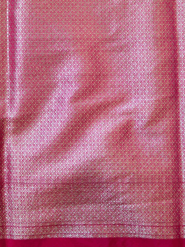 Banarasee Organza Mix Saree With Silver Zari Buta Design Saree-Green & Pink