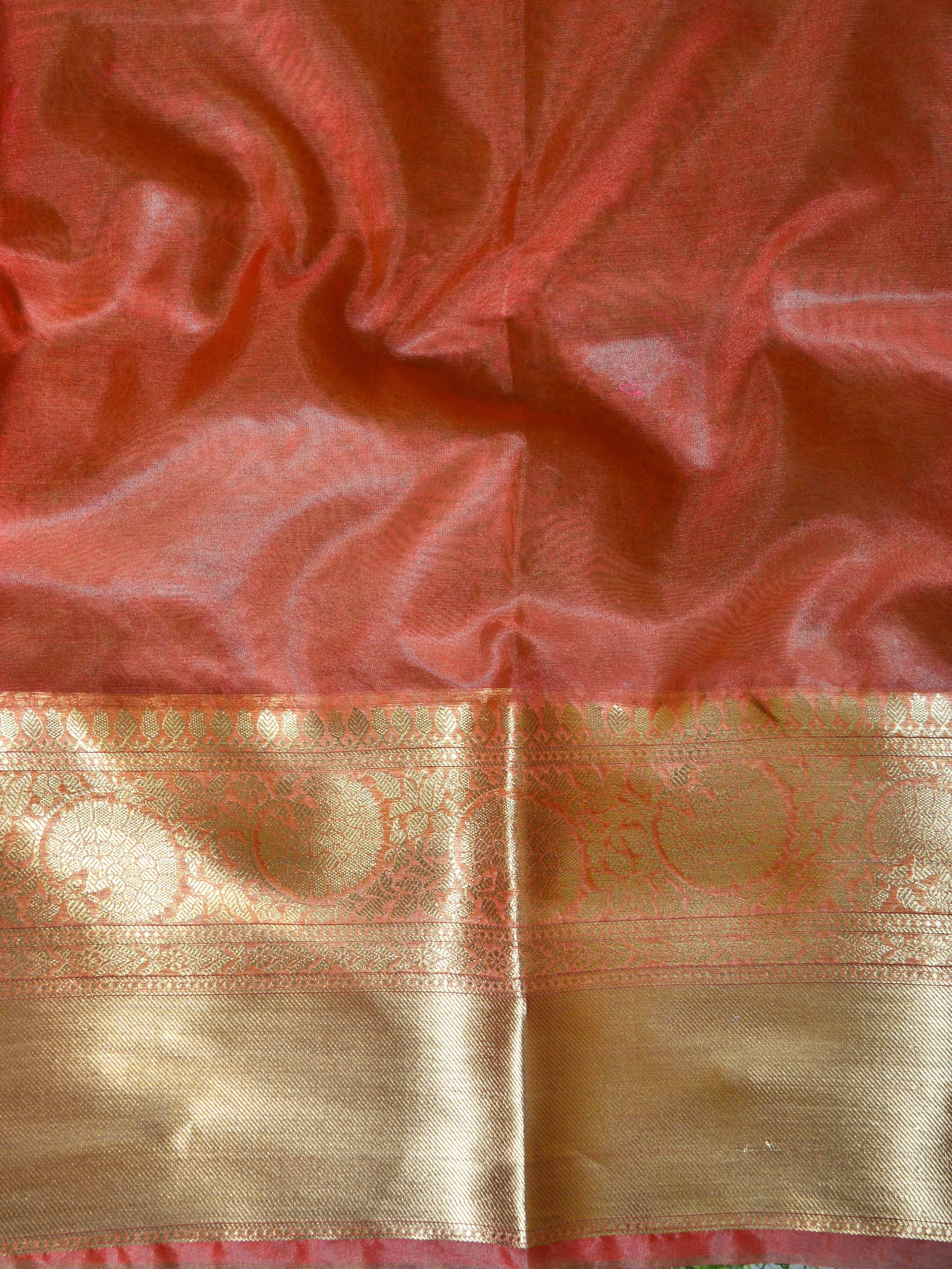 Banarasee Organza Mix Saree With Embroidery Work & Zari Border-Peach