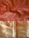 Banarasee Organza Mix Saree With Embroidery Work & Zari Border-Peach