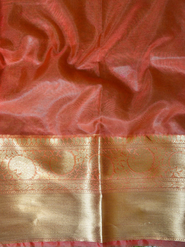 Banarasee Organza Mix Saree With Embroidery Work & Zari Border-Peach