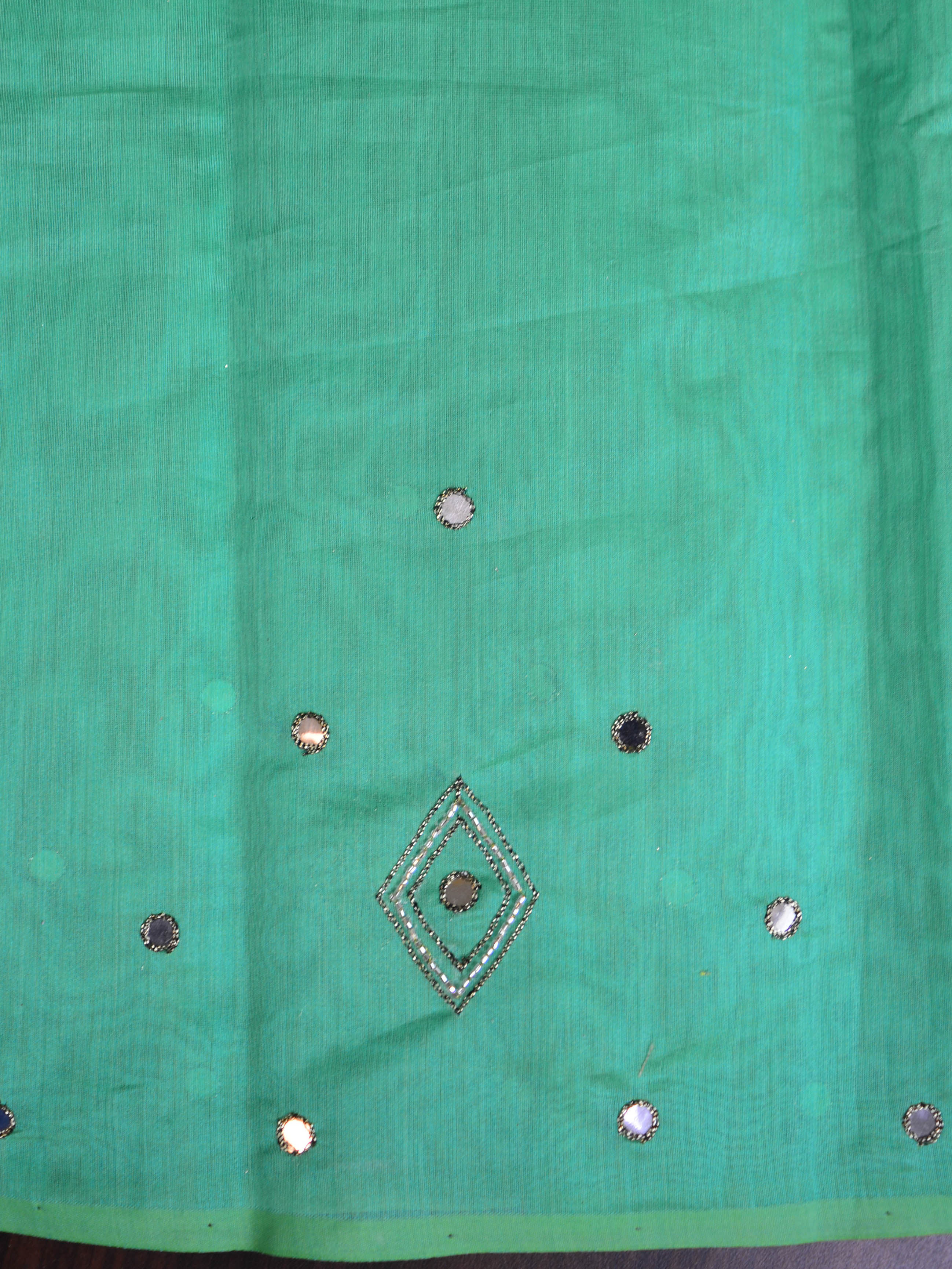 Banarasee Chanderi Cotton Embroidery Salwar Kameez With Organza Dupatta Set-Green & White