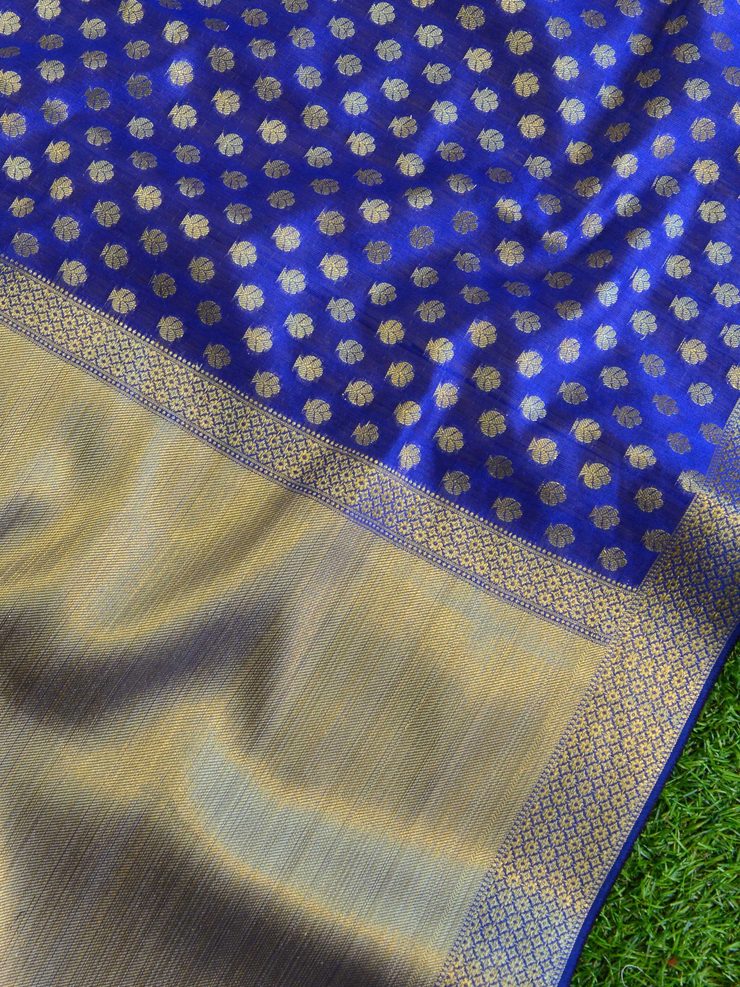 Banarasee Cotton Silk  Saree With Zari Buti & Border-Blue