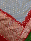 Banarasee Handloom Chanderi Cotton Zari Work Salwar Kameez Dupatta Set-White & Red