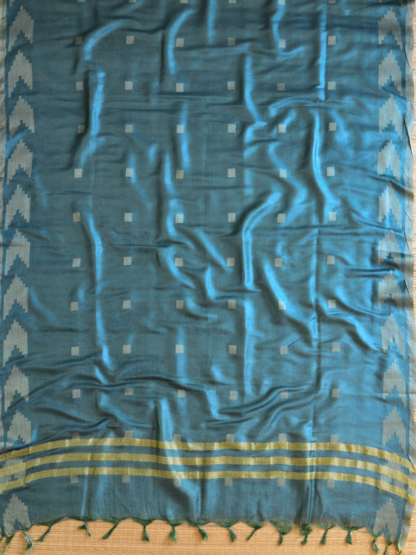 Handloom Silk Cotton Ghichha Woven Salwar Kameez Dupatta Set-Green