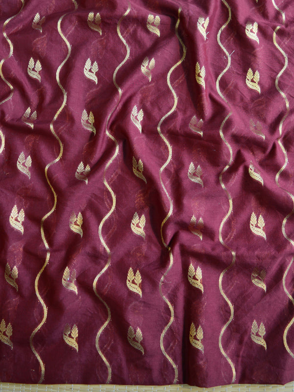 Banarasee Handwoven Zari Motif Semi-Silk Salwar Kameez Fabric & Pure Silk Embroidered Dupatta-Maroon