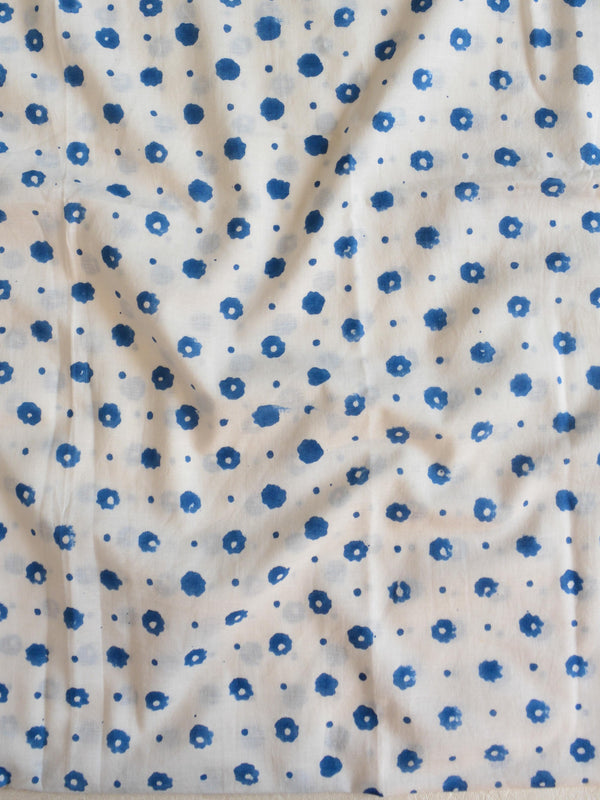 Handloom Mul Cotton Block Print Suit Set-Blue & White
