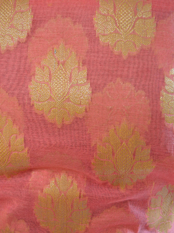 Banarasee Salwar Kameez Cotton Silk Gold Zari Buti Woven Fabric-Peach