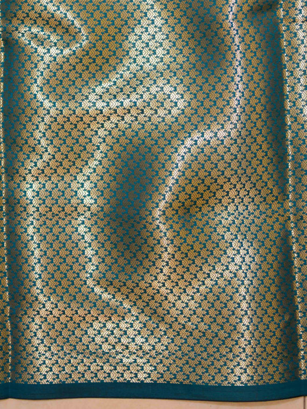 Kanjivaram Art Silk Saree With Antique Zari Jaal Design-Green