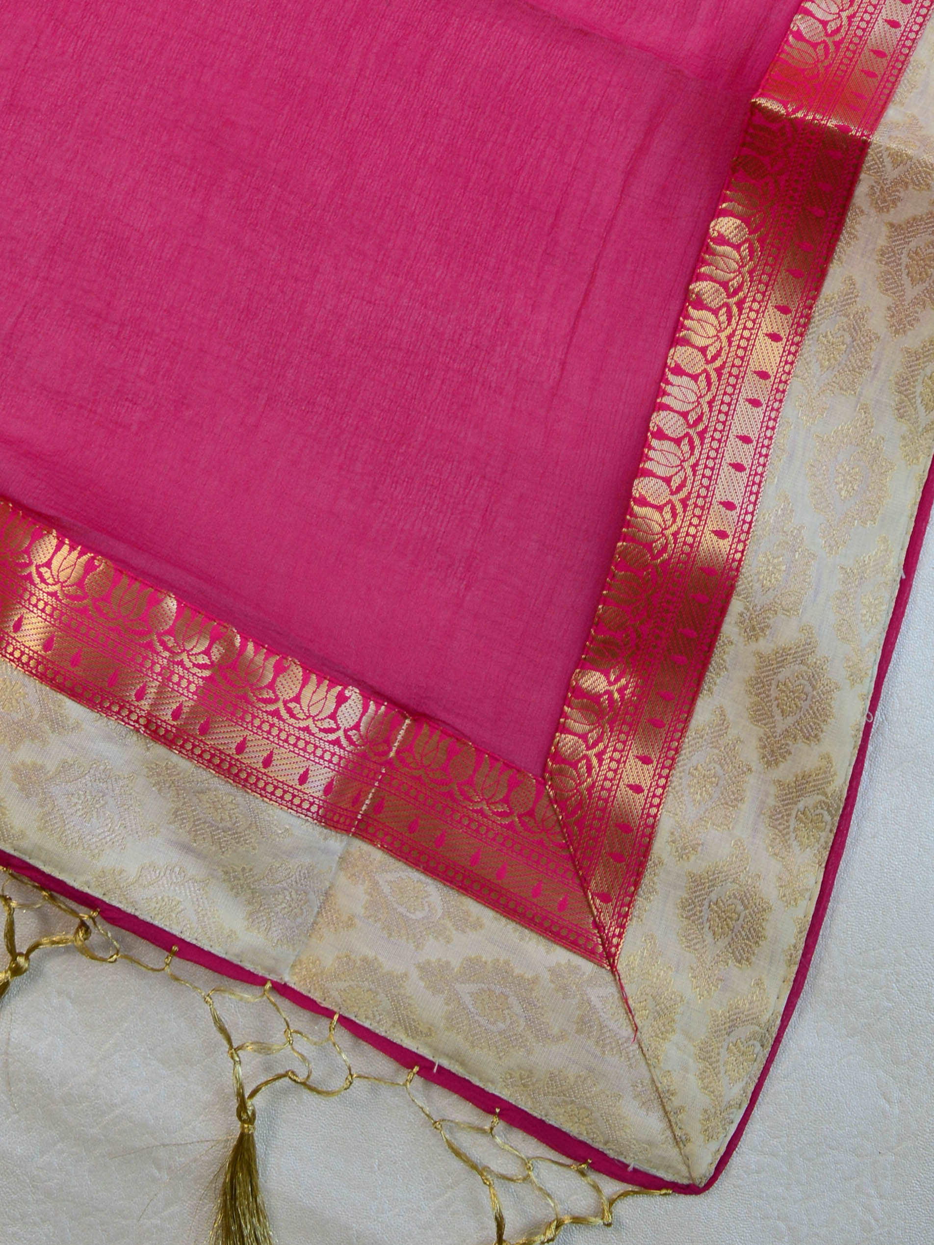 Banarasee Brocade Salwar Kameez Fabric With Chiffon Dupatta-Ivory White & Pink