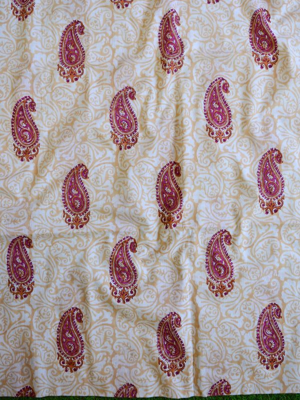 Handloom Mul Cotton Handblock Printed Suit Set-White