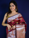 Banarasee Cotton Silk Mix Banswada Sari With Floral Buta & Skirt Border-Maroon