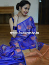 Banarasee Handloom Silk Mix Antique Zari Thin Border Saree-Blue