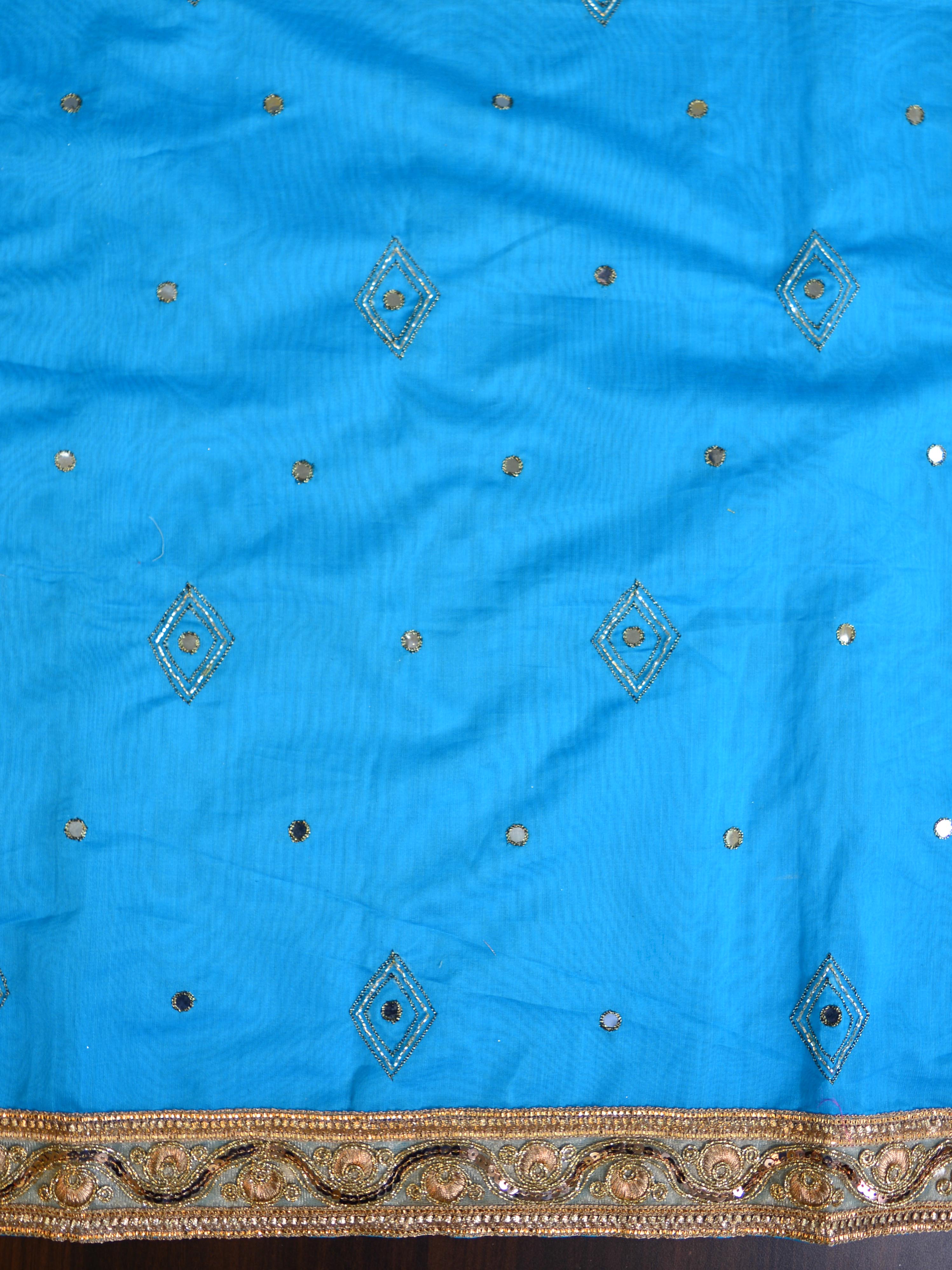 Banarasee Chanderi Cotton Embroidery Salwar Kameez With Organza Dupatta Set-Blue & White