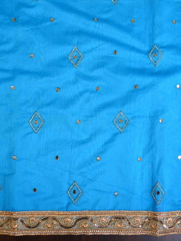 Banarasee Chanderi Cotton Embroidery Salwar Kameez With Organza Dupatta Set-Blue & White