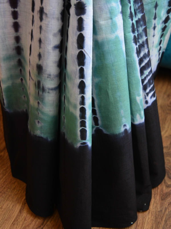 Handloom Linen Cotton Shibori Dyed Saree-Black