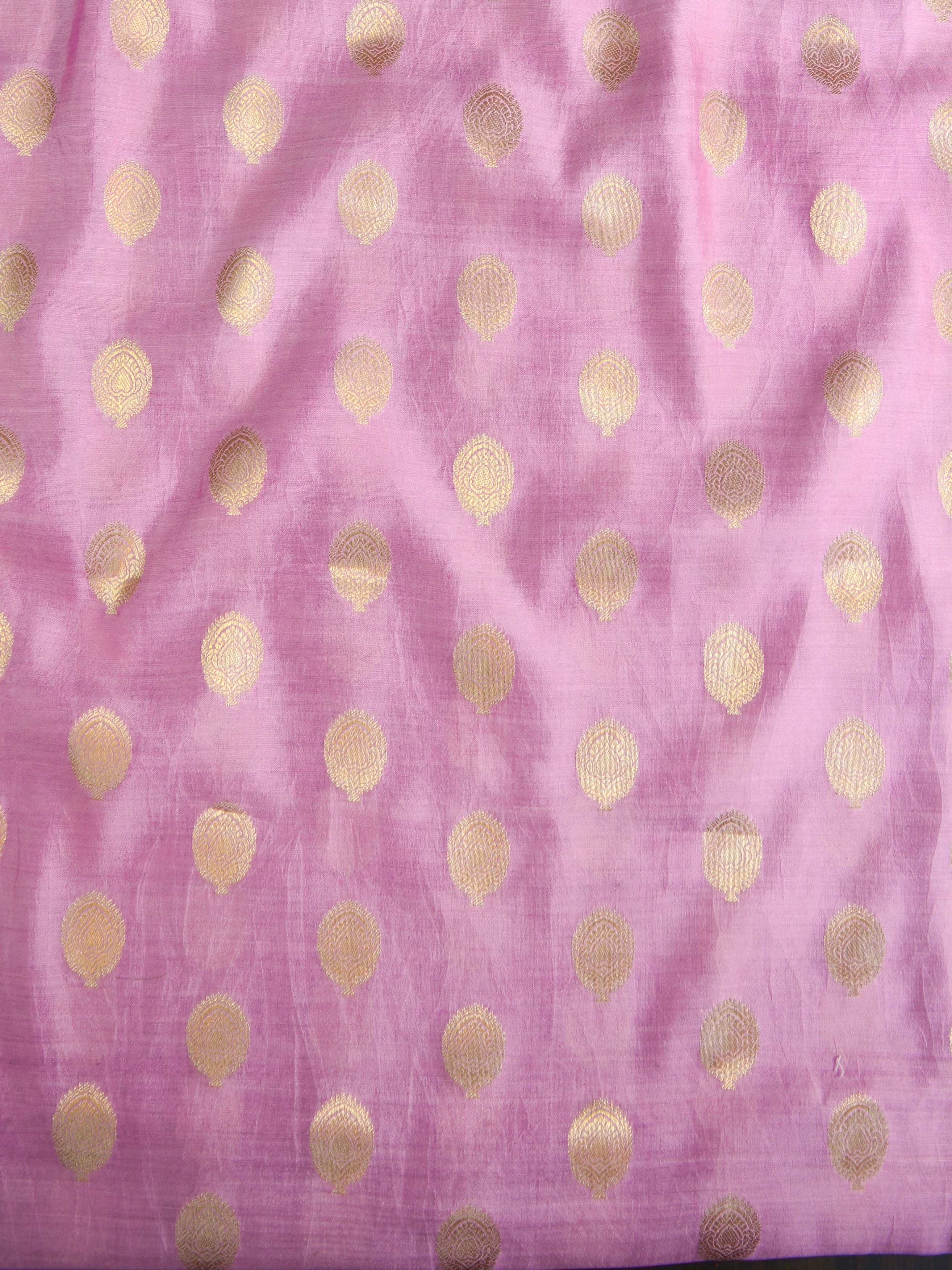 Banarasee Handloom Pure Silk Zari Buti Salwar Kameez Fabric With Dupatta-Green & Pink