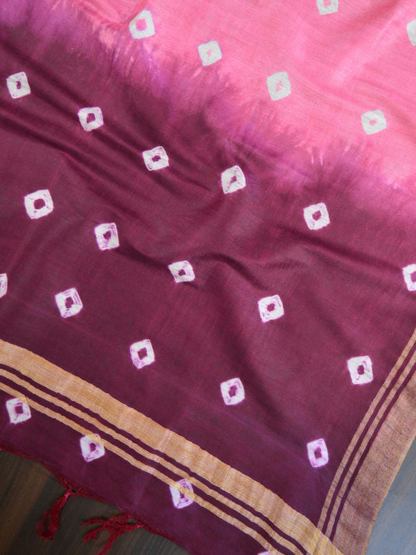 Bhagalpuri Salwar Kameez Glossy Cotton Silk Shibori Dye Fabric-Maroon & Pink