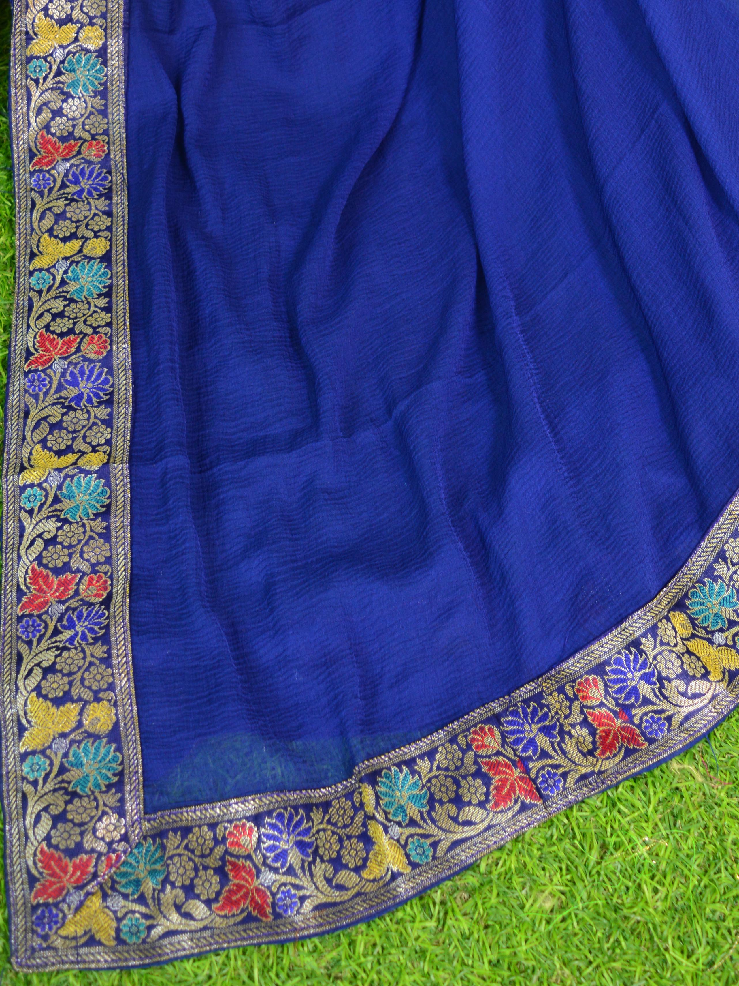 Banarasee Salwar Kameez Semi Katan Silk Zari Buti Fabric With Chiffon Dupatta-Blue