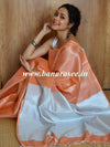 Banarasee Handloom Pure Linen By Tissue Saree-Peach