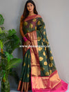 Banarasee Cotton Silk Mix Saree With Antique Zari Buta Design-Green