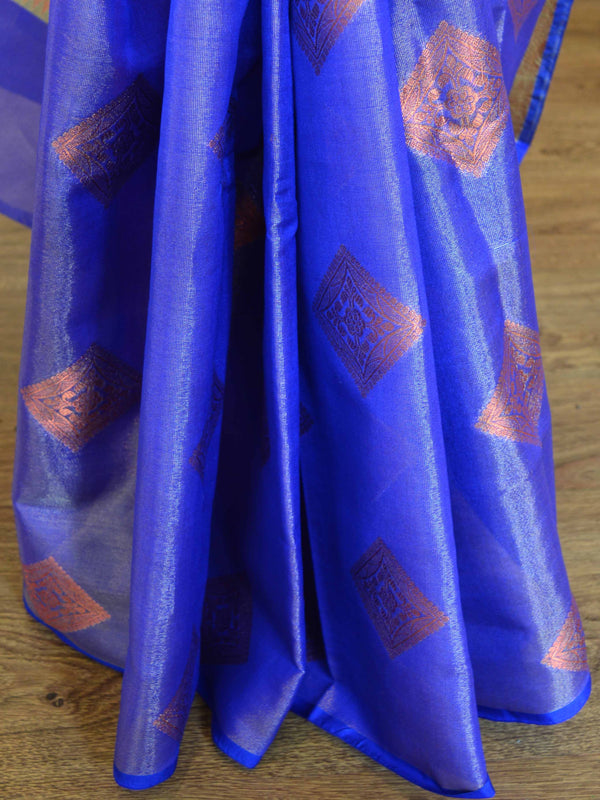 Banarasee Handloom Silk Mix Antique Zari Thin Border Saree-Blue