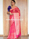 Banarasee Art Silk Saree With Zari Floral Border & Self Weaving Work-Pink