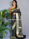 Banarasee Faux Georgette Saree With Zari Stripes Design & Floral Border-Black