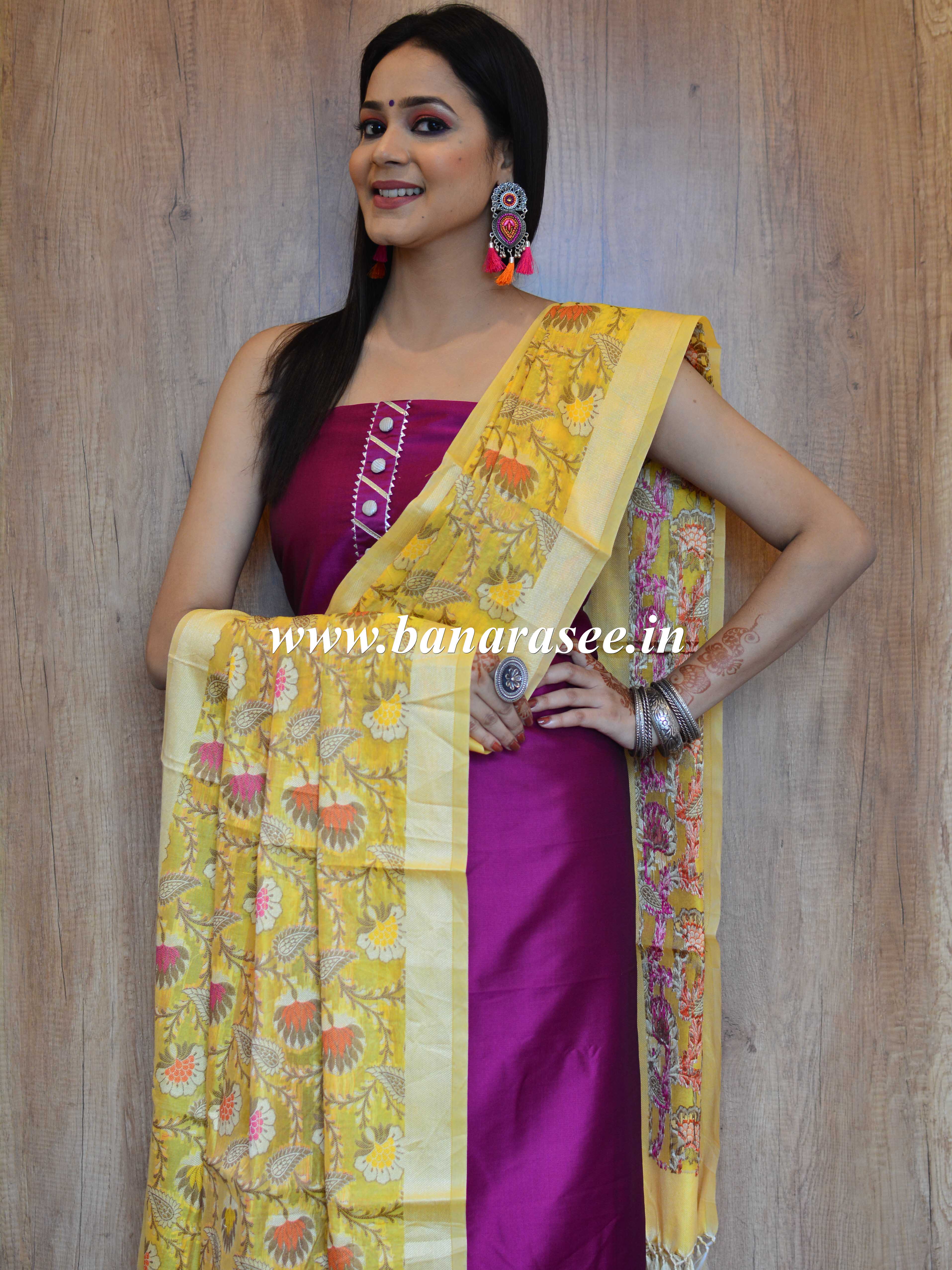Banarasee Cotton Silk Multicolor Resham Work Dupatta-Yellow