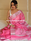 Banarasee Handwoven Shaded Tissue Saree With Silver Zari Border-Pink