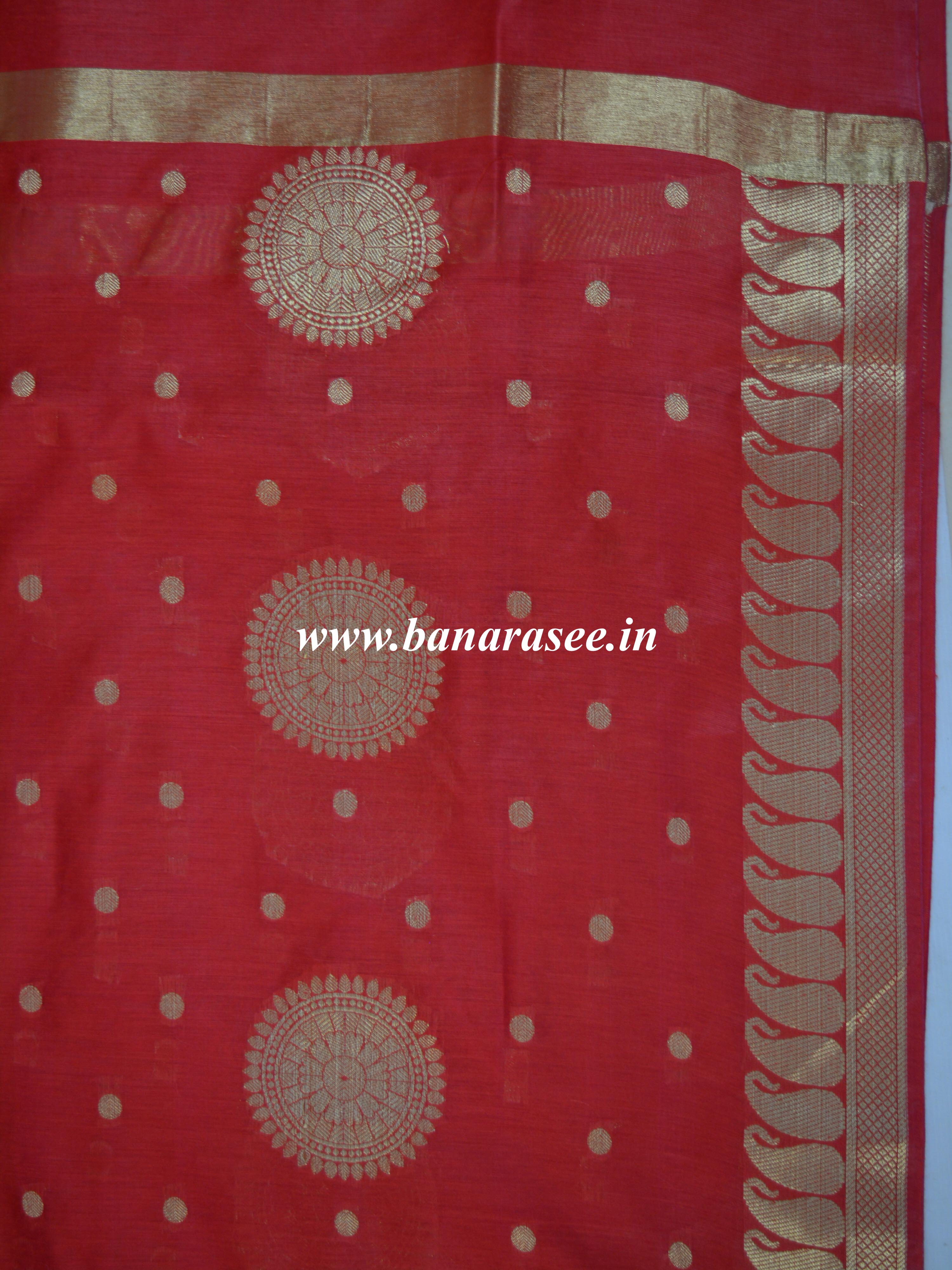 Banarasee Cotton Silk Gold Zari Big Buta Dupatta-Red