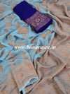 Banarasee Pure Khaddi Chiffon Silk Sari With Antique Zari Buta Design-Aqua Blue & Deep Blue Blouse