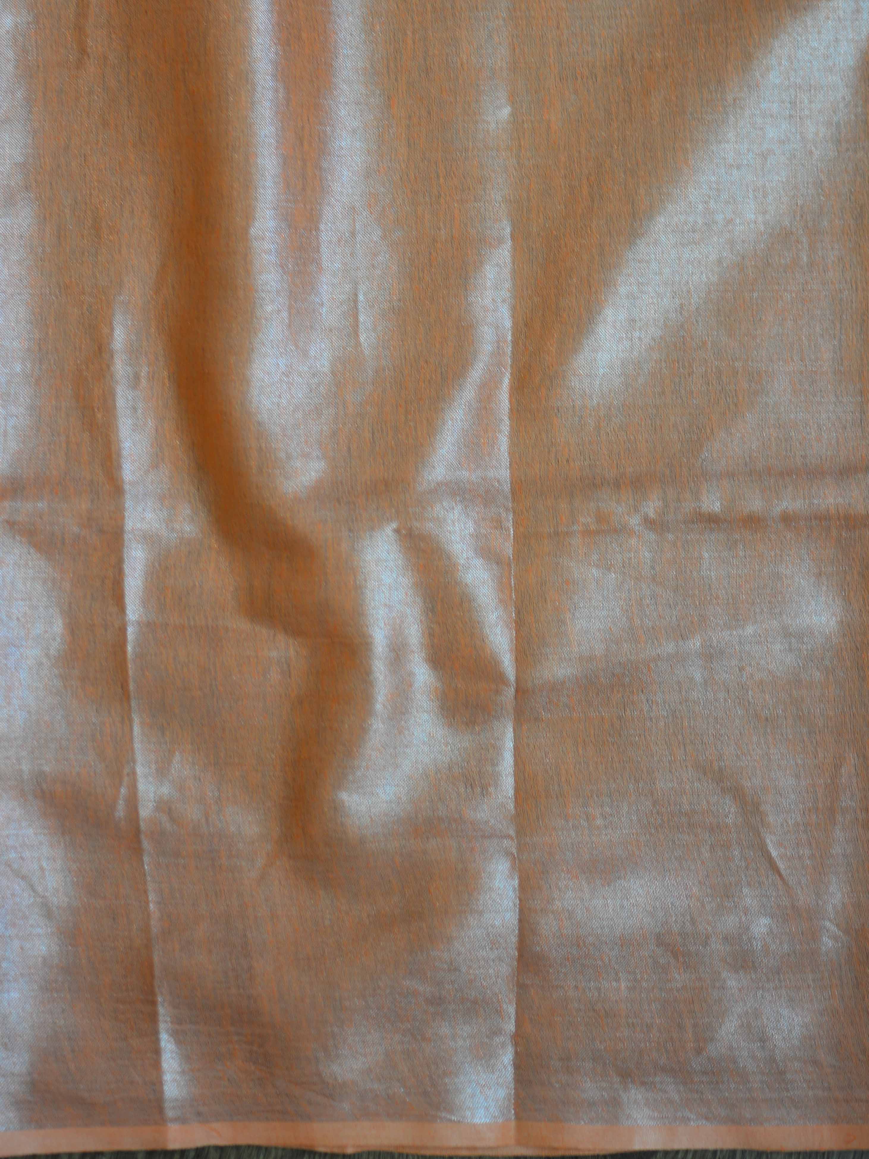Banarasee Handloom Pure Linen By Tissue Saree-Peach
