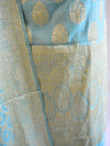 Banarasee Salwar Kameez Cotton Silk Gold Zari Buti Woven Fabric-Pastel Green