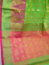 Banarasee Chanderi Cotton Temple Border Saree- Green
