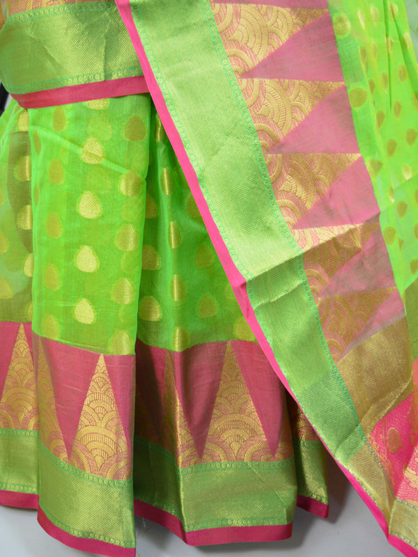 Banarasee Chanderi Cotton Temple Border Saree- Green