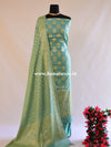 Banarasee Salwar Kameez Cotton Silk Gold Zari Buti Woven Fabric-Pastel Green