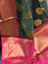 Banarasee Cotton Silk Mix Saree With Antique Zari Buta Design-Green
