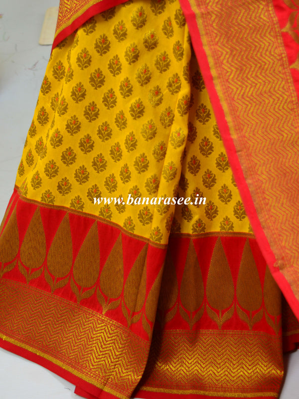 Banarasee Art Silk Saree With Antique Zari Work-Yellow