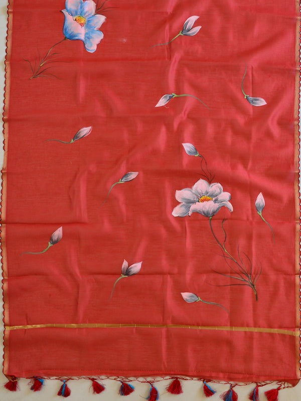 Banarasee Pure Chanderi Silk Hand-painted Salwar Kameez Set-Red