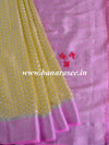 Banarasee Pure Chiffon Saree With Silver Zari Asharfi Buta & Border-Yellow & Pink