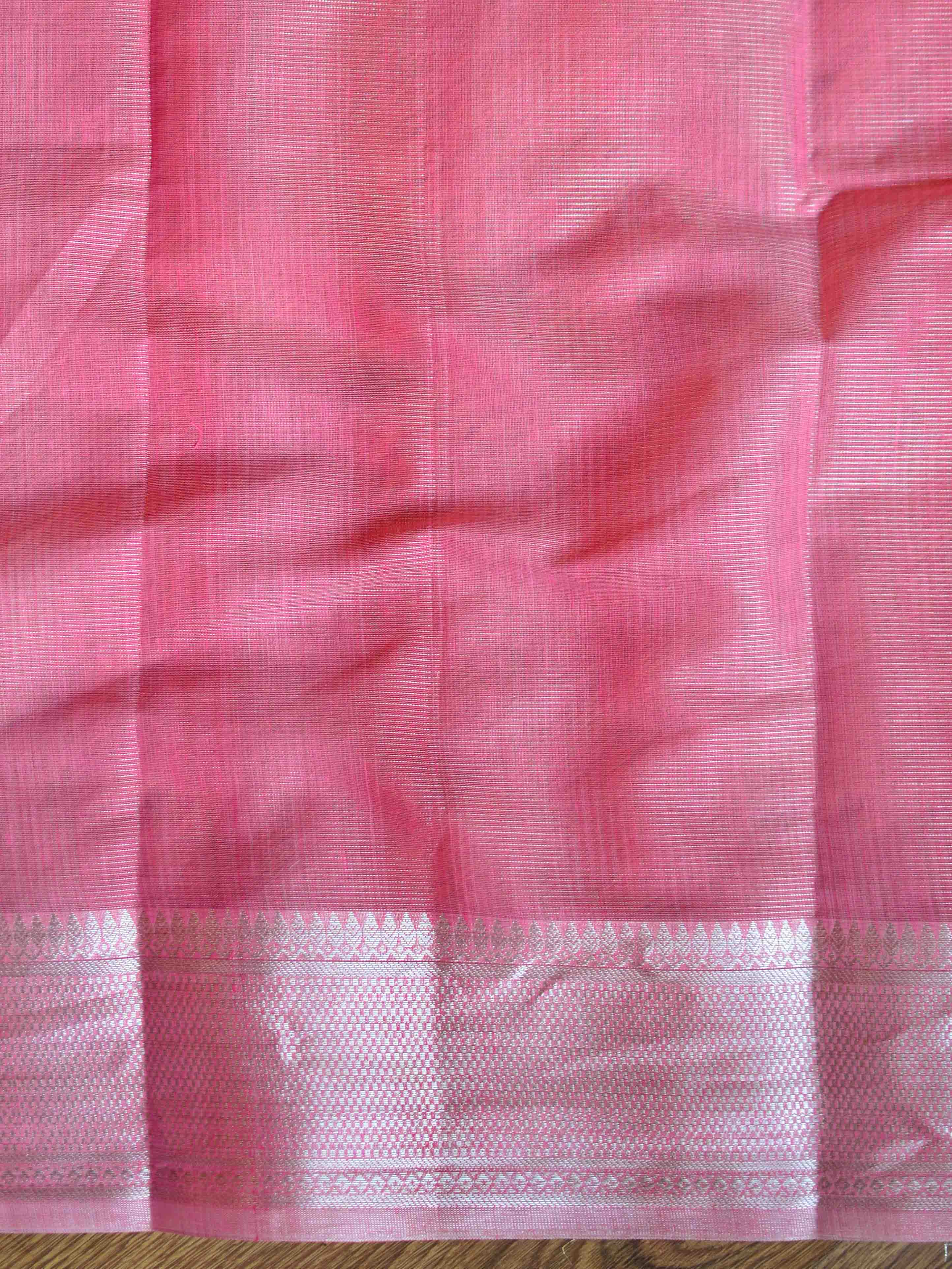 Banarasee Handwoven Shaded Tissue Saree With Silver Zari Border-Pink