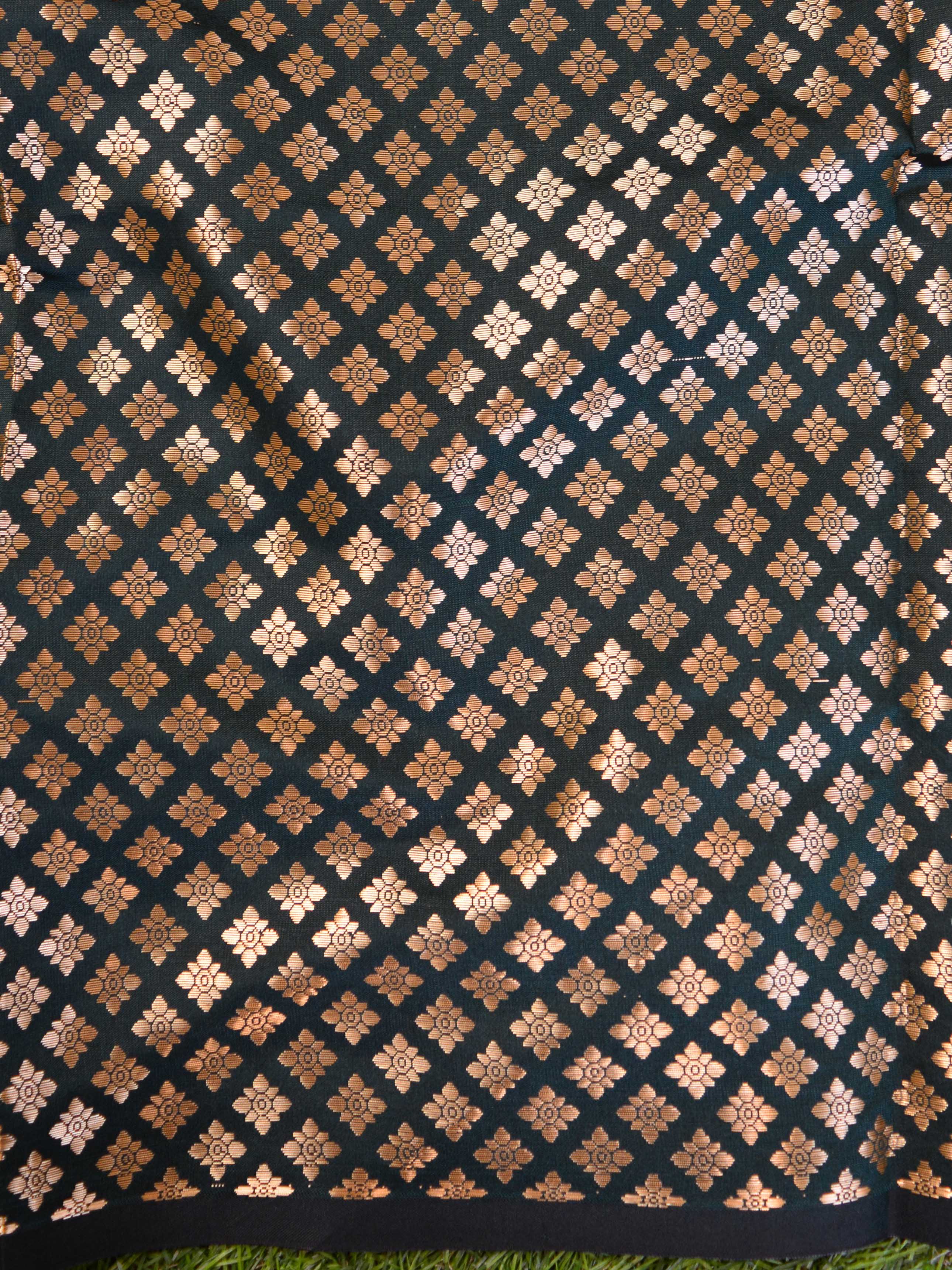 Banarasee Handloom Chanderi Brocade Border Saree With Mirror Work & Brocade Blouse-Pink & Maroon
