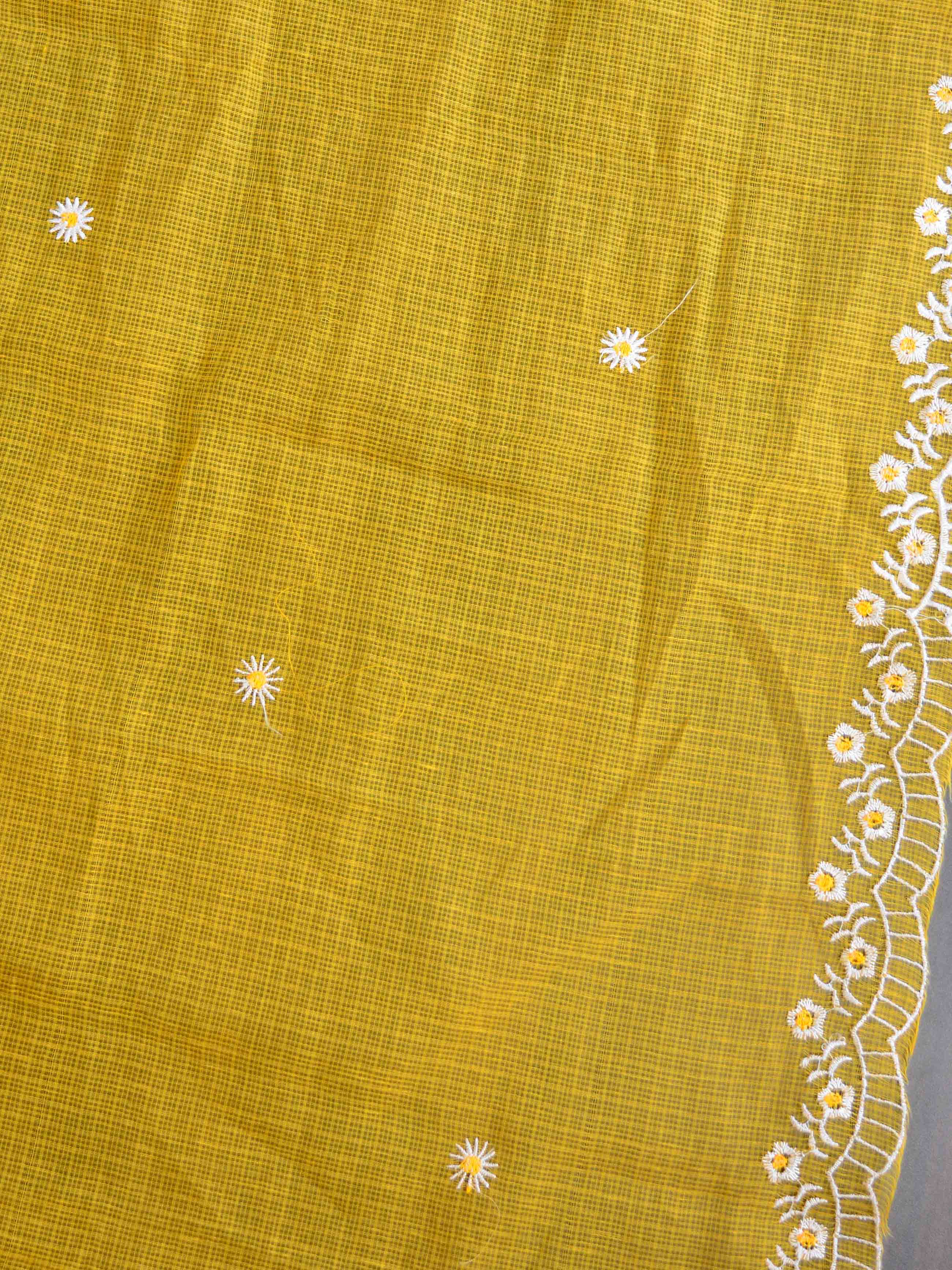 Banarase Kota Doria Heavy Hand-Embroidered Salwar Kameez Dupatta Set-Yellow