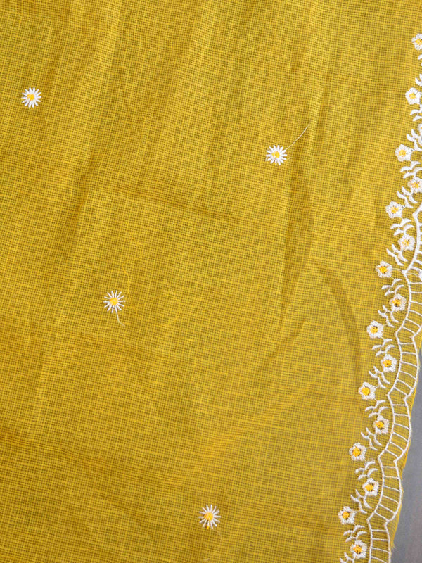 Banarase Kota Doria Heavy Hand-Embroidered Salwar Kameez Dupatta Set-Yellow