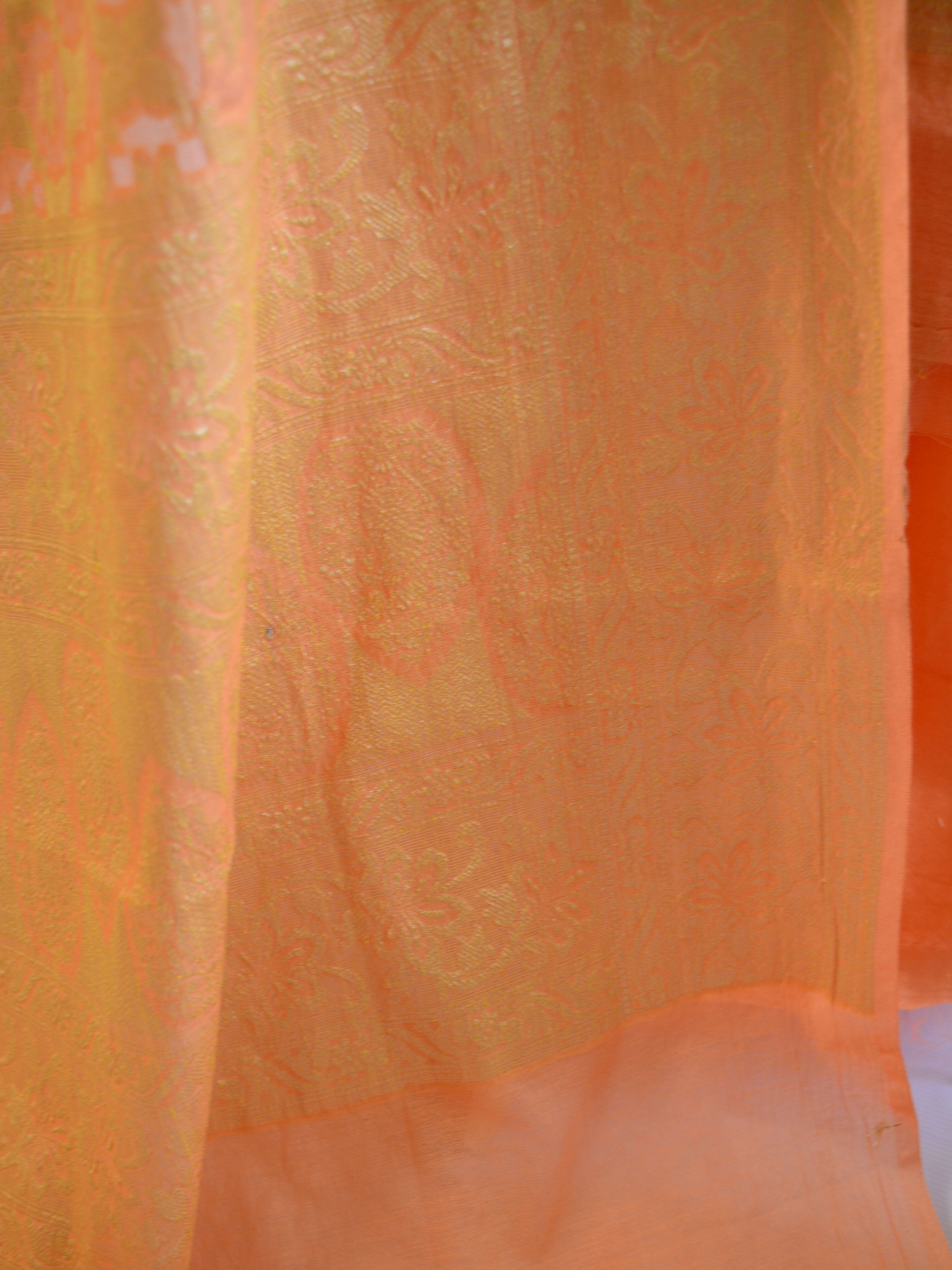 Banarasee Salwar Kameez Cotton Silk Gold Zari Buti Woven Fabric-Orange