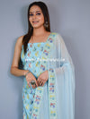 Banarasee Salwar Kameez Semi Katan Silk Zari Buti Fabric With Chiffon Dupatta-Sky Blue