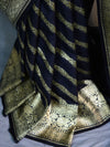Banarasee Faux Georgette Saree With Zari Stripes Design & Floral Border-Black