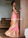 Banarasee Handwoven Semi Silk Saree Broad Zari Border-Peach
