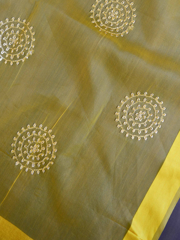 Banarasee Embroidered Gold Buta Design Organza Dupatta-Yellow