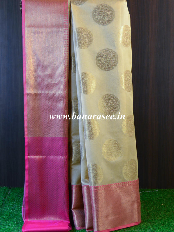 Banarasee Cotton Silk Mix Saree With Antique Zari Buta Design-Beige